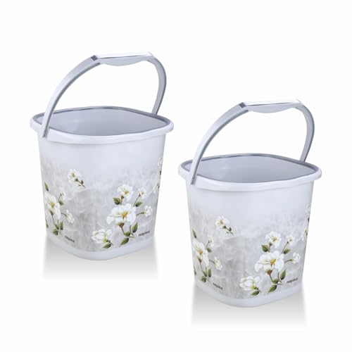 Nayasa Sqr Ring Marble Bucket 18 LTR | Set of 2 | Bathroom Set | Bath Set for Bathroom | Bucket | Grey