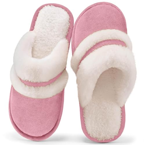 Women's Fuzzy Slippers Indoor Outdoor Soft Memory Foam Arch Support Comfortable Slide On Loafers Winter Warm