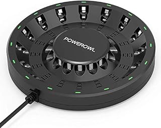 POWEROWL 16 Bay AA AAA Battery Charger (Updated, High Speed Charging) with Smart LED Light and Plug, for NIMH NICD Rechargeable Batteries and More