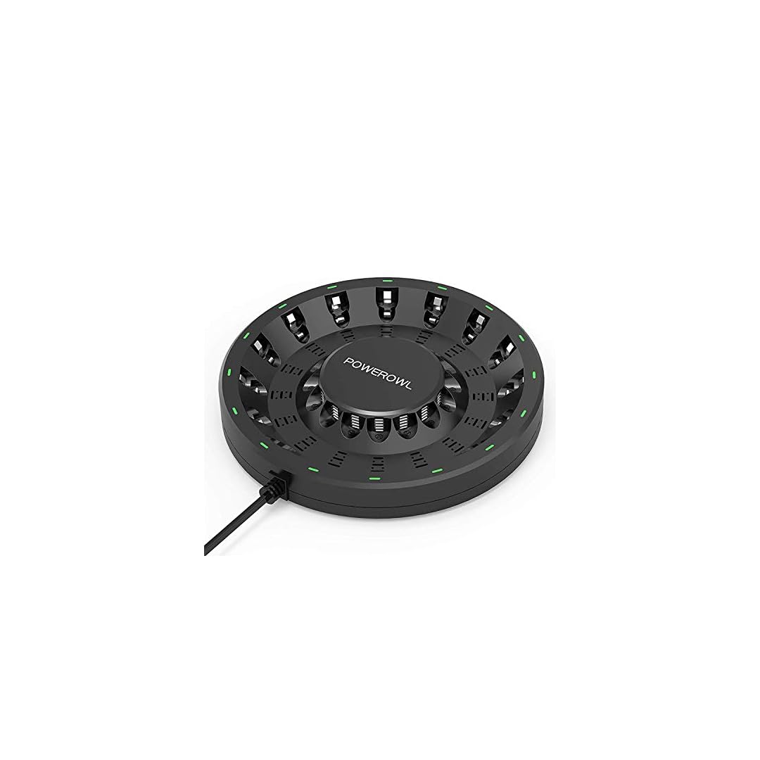 POWEROWL 16 Bay AA AAA Battery Charger (Updated, High Speed Charging) with Smart LED Light and Plug, for NIMH NICD…