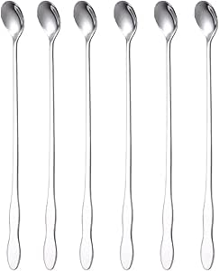 10-inch Long Handle Stirring Spoon, Ice Tea Coffee Spoon, Stainless Steel Iced Teaspoon Cocktail Mixing Spoons - Set of 6