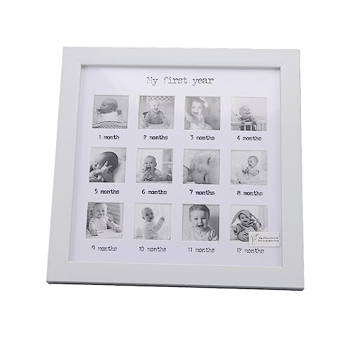 First Year Photo Frame, Growth Record Keepsake Picture Frame For Baby, Sturdy Milestone Collage Frame for Displaying Collection Cards, Portrait, Decor, Good Gifts, White