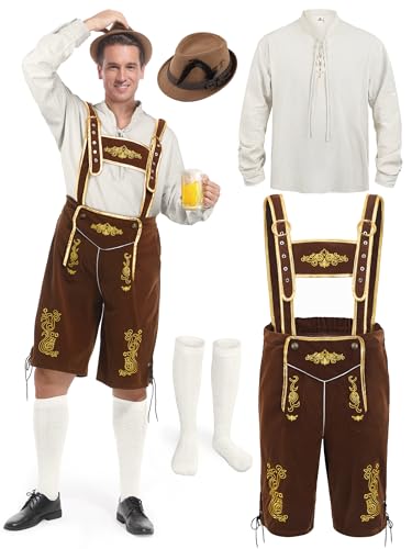 Lederhosen Men, Oktoberfest Outfits Men Oktoberfest Costume German Bavarian Lederhosen Halloween Costume Set