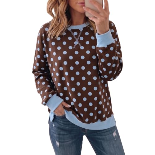 Gumipy Polka Dot Sweatshirt Women Color Block Crewneck Sweatshirt No Hood - image 2