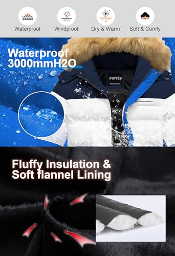 Image of Pursky Men's Puffer Jacket Waterproof Winter Bubble Coats Ski Parka Fur Hooded