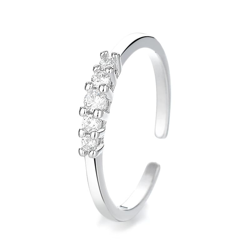 Mnyixsi Fashion 925 Sterling Silver AAA Cubic Zirconia Band Ring for Women, Cubic Zirconia Promise Halo Engagement Jewelry Gift, 925 Sterling Silver Wedding Stackable Ring Open Adjustable4