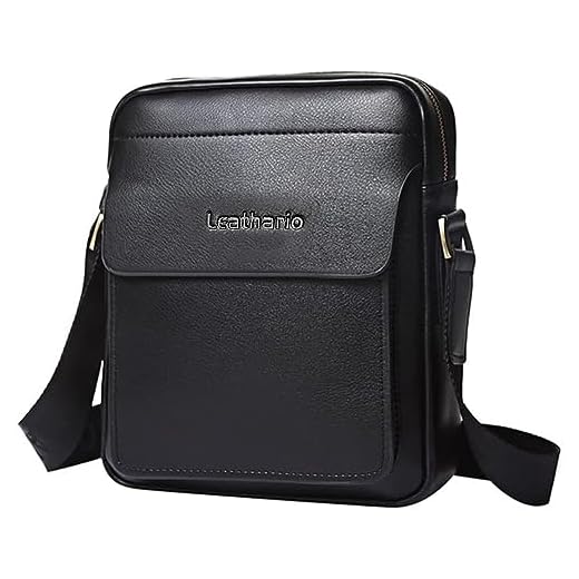 Leathario Bolsa Tiracolo Masculina de Couro para Homens, Pequena Bolsa Carteiro, Bolsa Tiracolo, Bolsa para Trabalho, Viagens de Negócios, Preto, G, Bolsa de Ombro, 23 x 6,5 x 28 cm