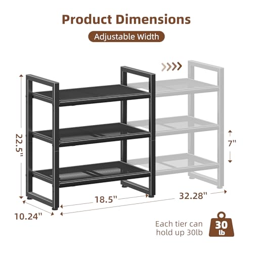 Image of Simple Trending 3-Tier Expandable Shoe Rack, Adjustable & Stackable Shoe Organizer, Metal Mesh Free Standing Shoe Shelf Storage for Closet Entryway Doorway, Black