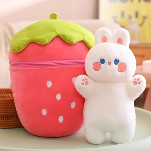 Image of Kidology Plush Toy Pillow, Reversible Bunny, Cute Rabbit Sofa Pillow, Easter Bunny Stuffed Animal Cute Rabbit Plushie Birthday Gift for Boys Girls and Kids (Medium, Strawberry Bunny - Zipper)