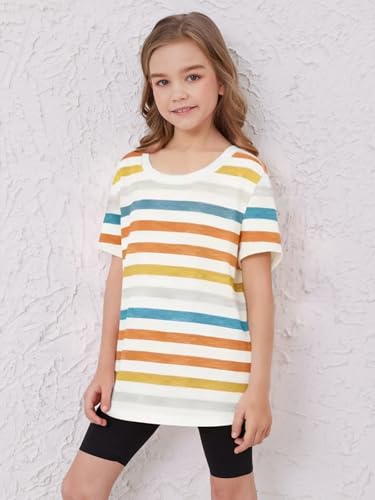 Image of ZDC Girls Short Sleeve T Shirts Kids Summer Oversized Tops Trendy Crewneck Basic Tees 5-14 Years