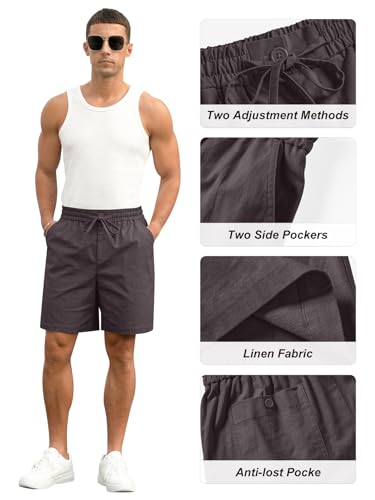 Image of RQP Mens Cotton Linen Shorts Casual Drawstring 7inch Inseam Shorts Stretch Summer Beach Wear