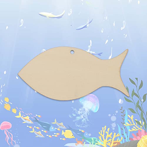 Creaides Fish Wood Diy Craft Cutout Wooden Sea Animals Hanging Ornaments With Hole Hemp Ropes Gift Tags For Wedding Birthday Party Decoration (3.94X1.93 In, 20-Pack) #TOP5