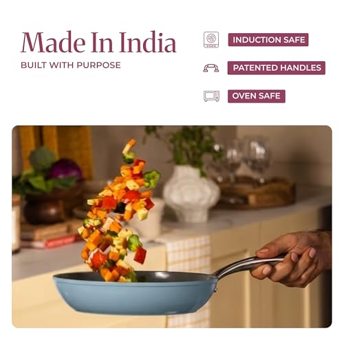 Image of Asai Ceramic Non Stick Fry Pan 24cm with Silicone Spatula | Blue | 100% Toxin Free | No PFAS, PFOA, PTFE | Superior Swiss Ceramic | Induction Safe | Non Stick Frying Pan, Egg Pan | Lab Tested