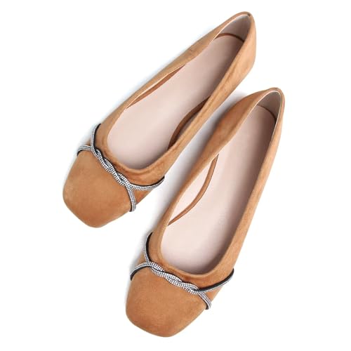 Image of TN TANGNEST Womens Casual Flats Chain Ballet Flats | Fashion Pointed Toe Rhinestone Flats, Comfort Slip On Dress Shoes for Business Work Office Wedding Party