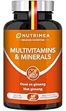 Multivitamines et Minéraux - 16 Vitamines & Minéraux + Ginseng - Vitamines A, B6, B9, B12, C, D3 & E - Magnésium, Fer, Zinc & Calcium - 60 Gélules - Expertise Française - Nutrimea