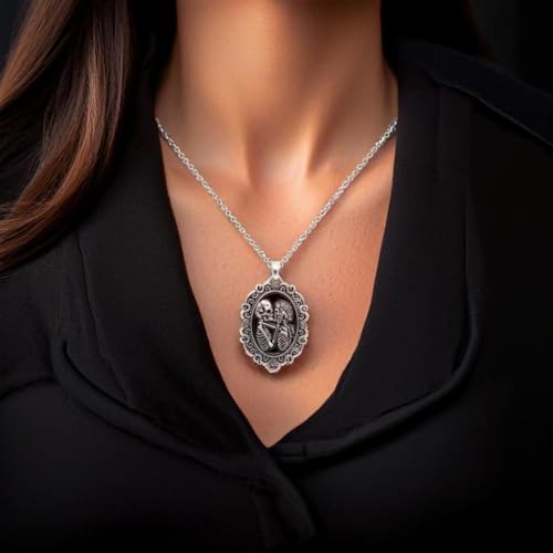 Controse Women's Silver-Toned Stainless Steel - The Eternal Lovers Skull Cameo Necklace (17" - 19" adjustable chain)3
