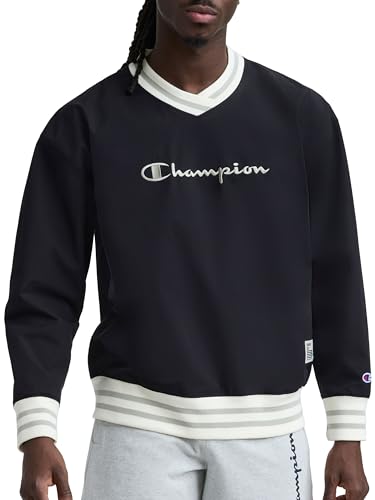 Image of Champion Men's Lightweight V-Neck Woven Pullover, Standard Fit, Script Logo