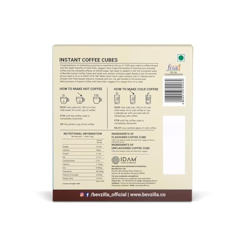 Image of Bevzilla 30 Assorted Instant Coffee Cubes Pack with Date Palm Jaggery, 4 Flavours, Arabica Coffee, Zero Refined Sugar, Real Ingredients, No Preservatives, Drop Stir and Enjoy | Enjoy Hot & Cold