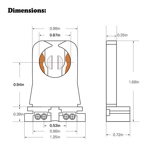 JESLED Non Shunted LED Tombstones - (Pack of 50) T8 Lamp Holder, UL Turn Type Tombstone Lampholder for T10 T12 LED Fluorescent Tube Replacement, Medium Bi-pin G13 Socket for Programmed Start Ballasts - Thumbnail 4