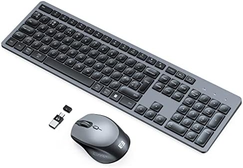 USB C Keyboard Mouse, Jiggler Mouse Undetectable for Laptop, 2.4G Full Size Wireless Keyboard Mouse Combo with USB and Type C Receiver for Mac OS, MacBook Pro/Air, Windows, Computer-BlacK