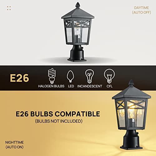 Moonlok Dusk To Dawn Outdoor Post Lights, 2 Pack Farmhouse Exterior Lamp Post Light Fixtures With Clear Glass, Black Finish Exterior Outdoor Lantern Lights For Patio Garden #TOP2