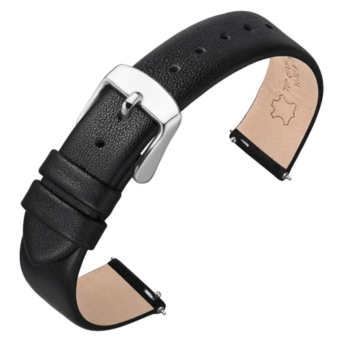 ANNEFIT Leder Uhrenarmbänder für Herren Damen, Schnellverschluss Ersatzarmband 20mm mit Silber Schnalle (Schwarz)