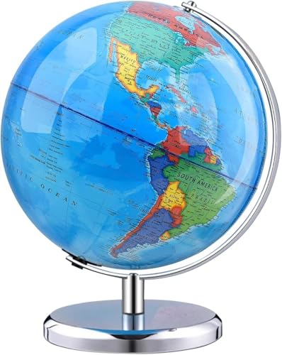 World Globe with Stainless steel Stand Rotating Earth Spinning Globe for Kids Geography Classroom Education or Decorations (8 Inch Blue)