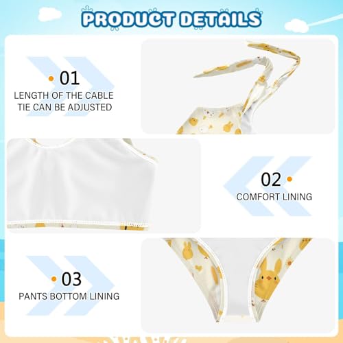 KLL Cute Bunny Rabbit Duckling Spring Bloomy Happy Easter Girls 2 Piece Bikini Sets Quick-Dry Swimsuit Swimwear Cute4