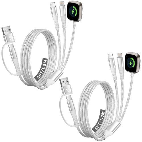 3 in 2 Multi Charging Cable/Cord with IP/USB C Charger Cable/iWatch Charger | Cruise Travel Essentials 2026, Travel Chargers for Multiple Devices, Compatible with iWatch 11-1/iPhone 17-8/iPad/AirPods 5FT