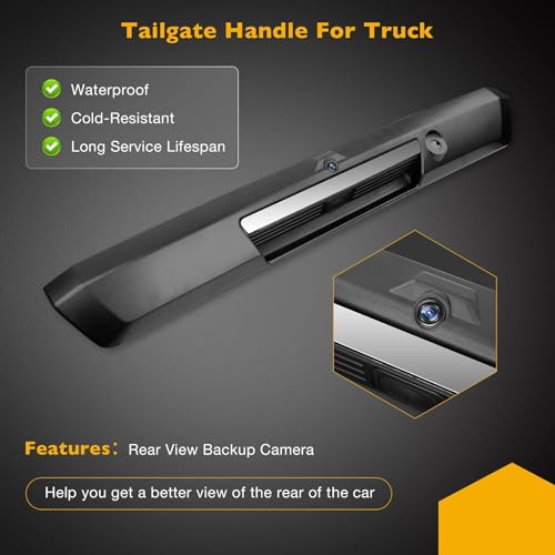Image of Tailgate Handle Liftgate Latch Handle with Rear View Backup Camera, Compatible with 2017-2022 Ford F250 F350 F450 Super Duty Replaces# HC3Z-9943400-NA HC3Z-9943400-NB