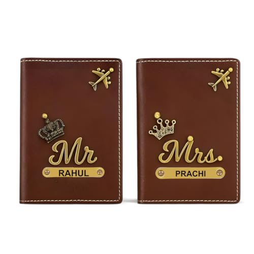 Image of ncgifts Couple Personalized Passport Cover for Men and Women | Customized Travel Accessories Organizer | Vegan Leather Passport Holder | Unisex Handcrafted Gift | Gift for Birthday /Anniversery