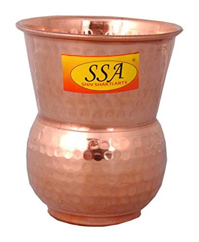 Shiv Shakti Arts® Pure Copper Glass | Tumbler | Designer Matka Glass Use in Hotel, Resturants Drinkware (Hammer Matka Design – Brown, 350 ML) – Set of 1