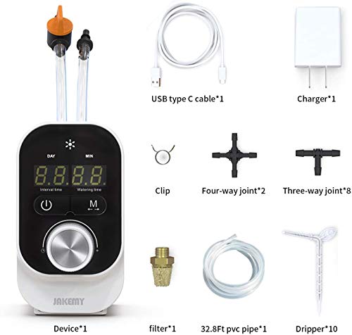 JAKEMY Automatic Drip Irrigation Kit,Mini Size Big Power Houseplants Self Watering System with 1-23 Hour & 1-30 Day Interval Programmable Timer,for 10 Potted Plants - Thumbnail 4