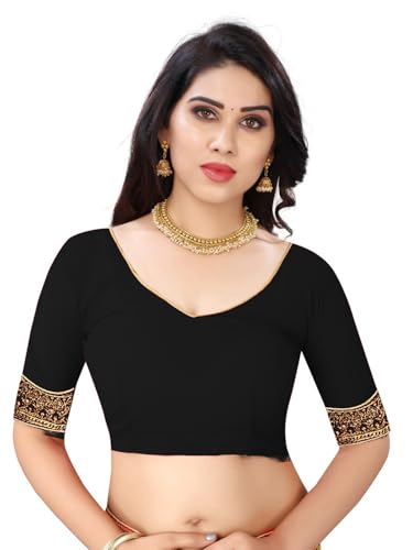 Image of B BELLA CREATION Women's Maroon Georgette Saree with Heavy Golden Embroidery Work & Unstitched Blouse Piece
