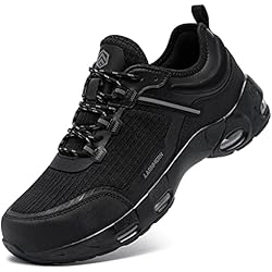 Tenis De Seguridad Larnmern LARNMERN Zapatos de Seguridad Hombre Ligeras Zapatillas de Seguridad Comodo Zapatillas con Punta de Acero Colchón de Aire Calzado de Seguridad Deportivo (Negro, 44.5EU)