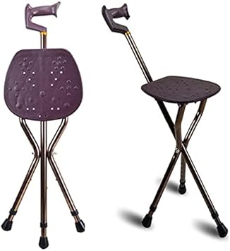 Muletas Asiento plegable con silla telescópica de bastón con la altura de caminata altura ligera del trípode ajustable del trípode antideslizante que equilibra la ayuda de la movilidad de la perilla p