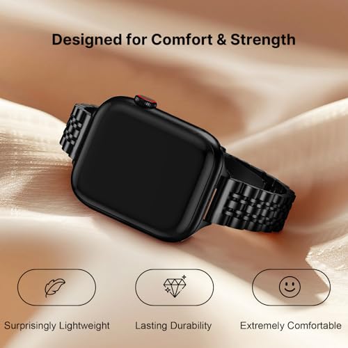 Image of Fullmosa Slim Metal Band for Apple Watch 42(S10 /11) 41 40 38mm, Black | Steel Replacement Strap for iWatch SE 3 /2 /1 Series 9 /8 /7 /6 /5 /4 /3 2 /1 Women (NO WATCH)