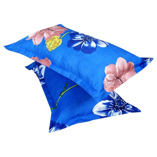 Image of ROMEE Elegant Floral Printed Glace Cotton Double Bedsheet, 144 TC Soft Feel, Queen Size (90 x 100 Inches), with 2 Pillow Covers, Blue