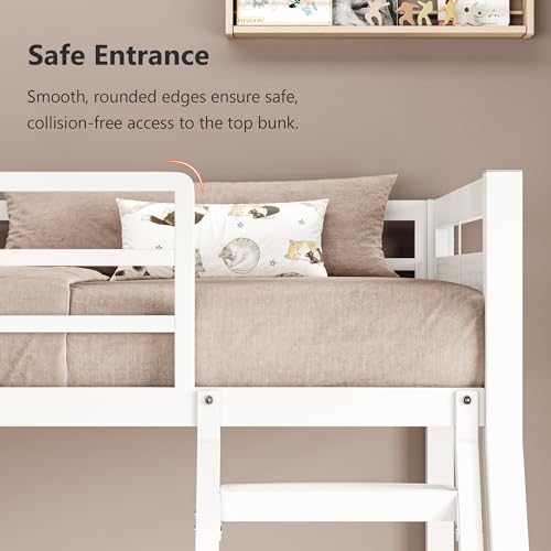 Image of iPormis Metal Bunk Bed Twin Over Full, Heavy Duty Bunk with High Guardrail and Safety Entrance Design, Under-Bed Storage Space, Easy Assembly, Noise Free, White