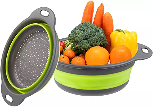 Jpl Set Of 3 Collapsible Silicone Strainers, Collapsible Colander - Set Of 3-2 Quart, 3 Quart, 4 Quart - Green & Grey #TOP7