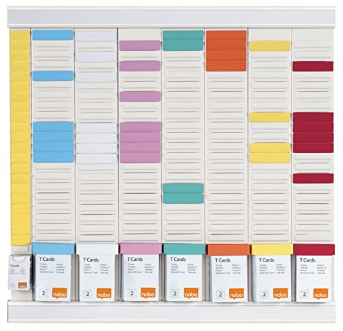 Nobo - Kit Planning Hebdomadaire à Fiches T, Mural, 7 Colonnes & 24 Fentes pour Fiches T Indice 2, Fiches T Colorées / Colonne Index Incluses, Blanc, 1915627 Cover
