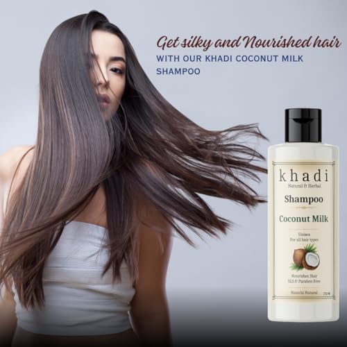Image of Khadi Coconut Milk Natural Shampoo | Deep Nourishment & Hydration | Sulfate, SLS & Paraben Free | Khadi Natural Shampoo for Women & Men 210 ml