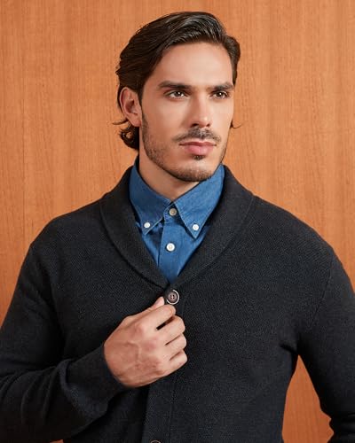 Kallspin Men's Pure Cotton Cardigan Sweater Button Down Shawl Collar Lightweight Knitwear Classic Casual4