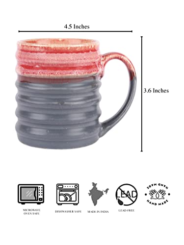Image of miah decor Handmade Studio Pottery Coffee Mug Set of 2, 300ml Ceramic Tea Cups Set, Dual Tone Stoneware Coffee Cups & Mugs, Ribbed Handmade Tea Mug Set, Microwave & Dishwasher Safe
