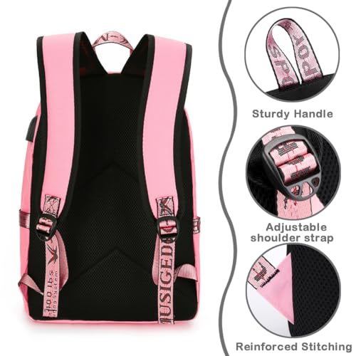 Image of ZJYJING Anime Backpack for School Laptop Backpack with USB Port, Casual Travel Casual Daypack for Teens Girls (Pink-T)