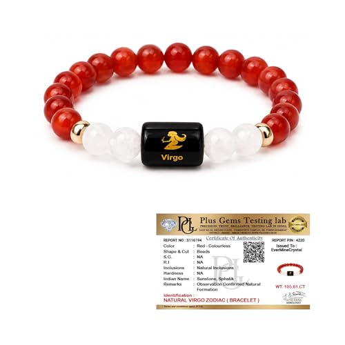 Image of Virgo Zodiac Bracelet (कन्या राशि) | Certified Healing Crystal for Focus, Confidence & Calm | Original Carnelian & MilkyQuartz Stone | Crystal Bracelet for Man & Woman | Gift for Man & Woman