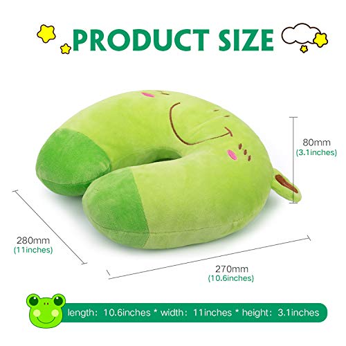 H Homewins Travel Pillow For Kids Toddlers - Soft Neck Head Chin Support Pillow,Cute Animal,Comfortable In Any Sitting Position For Airplane,Car,Train,Machine Washable,Children Gift(Frog) #TOP1