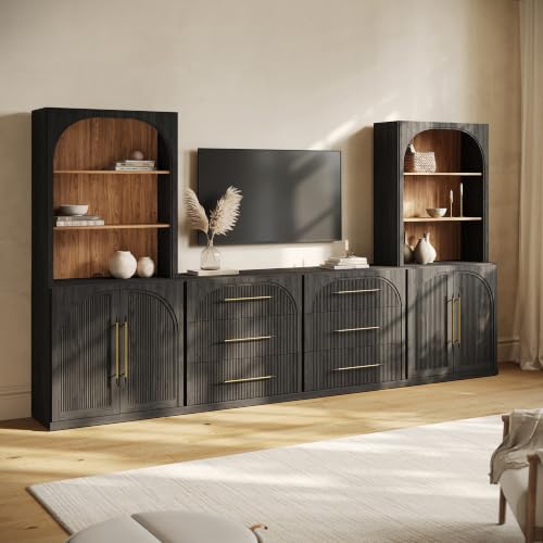 Image of BELLEZE Jagger 130 inch Wall Unit 6-Piece Modular TV Stand - Ebony