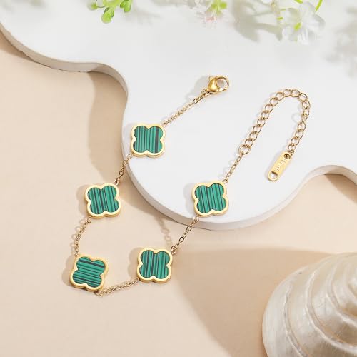 Image of AIPPK 18K Gold Plated Clover Lucky Bracelet for Women White /Black /Red /Green Flower Four Leaf Link Bracelets Trendy Jewelry Gifts for Women