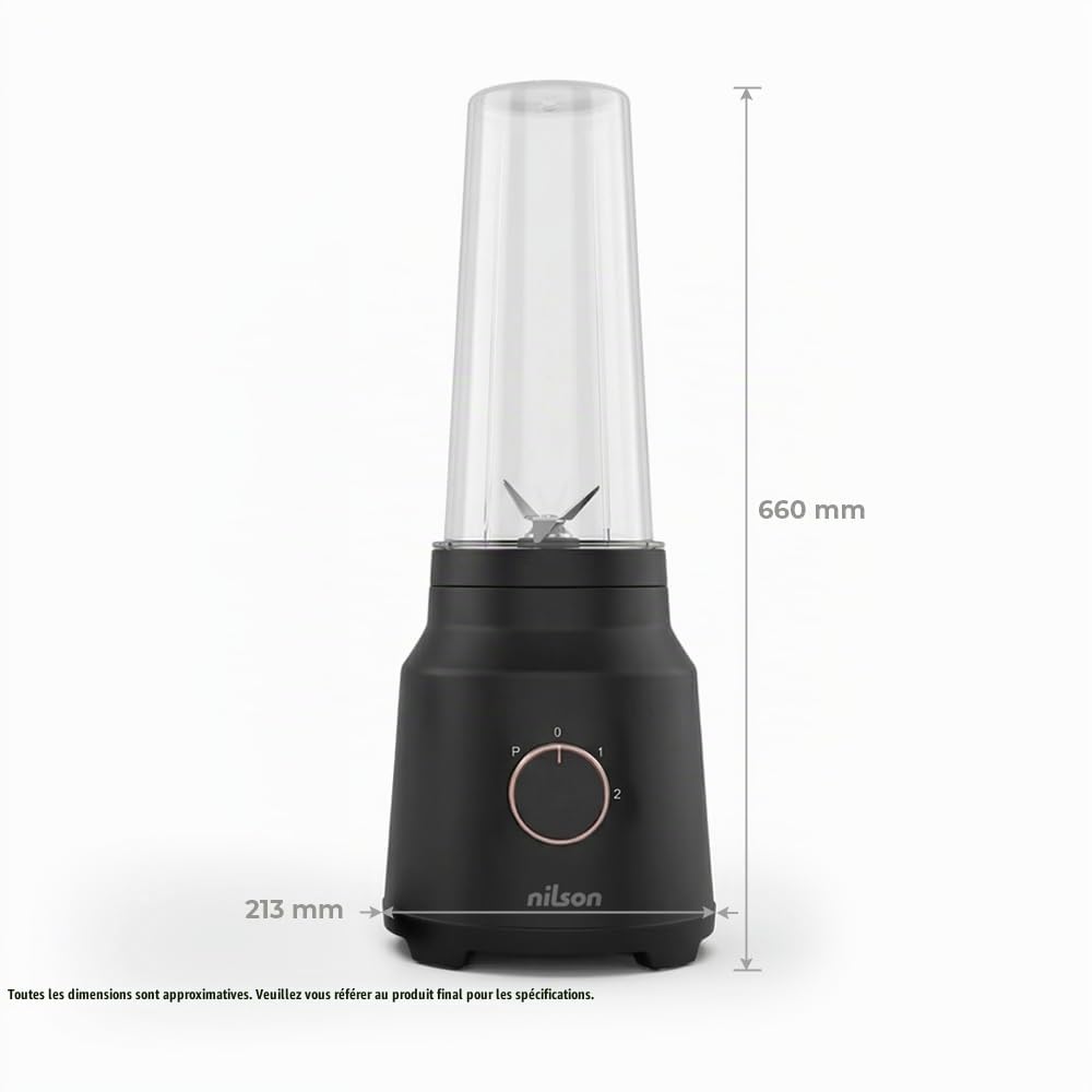 Mixeur nutritionnel, 320 W, puissance maximale, capacité 0,6 l, 4 vitesses, contrôle manuel, mélange, broyage et hache glace, fonction turbo, NPB35002V, câble 80 cm, noir